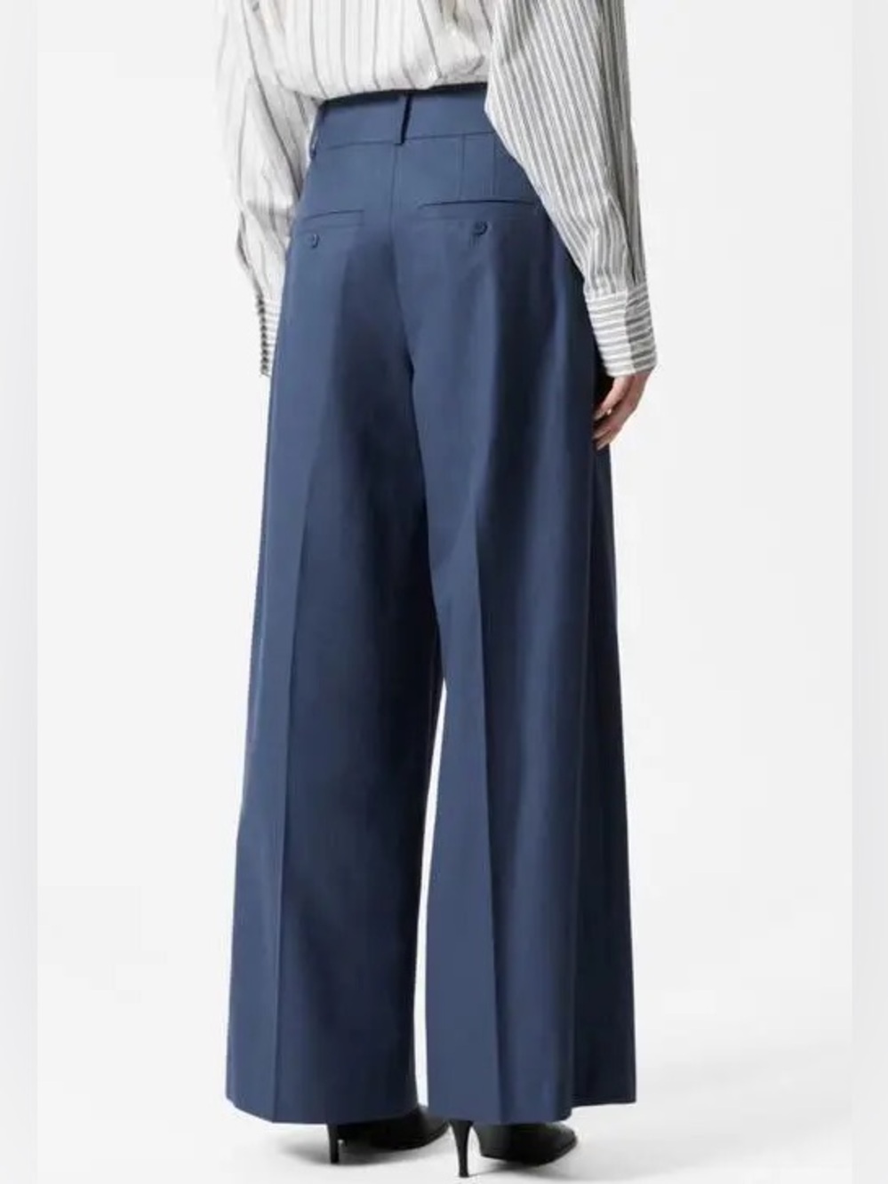 & Other Stories 8 Navy Wide-Leg High-Rise Cotton Wool Pants Preppy Clean Girl - Picture 2 of 9